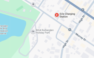 Electrical Vehicle charging station across the road from BIG4 Rutherglen Holiday Park.