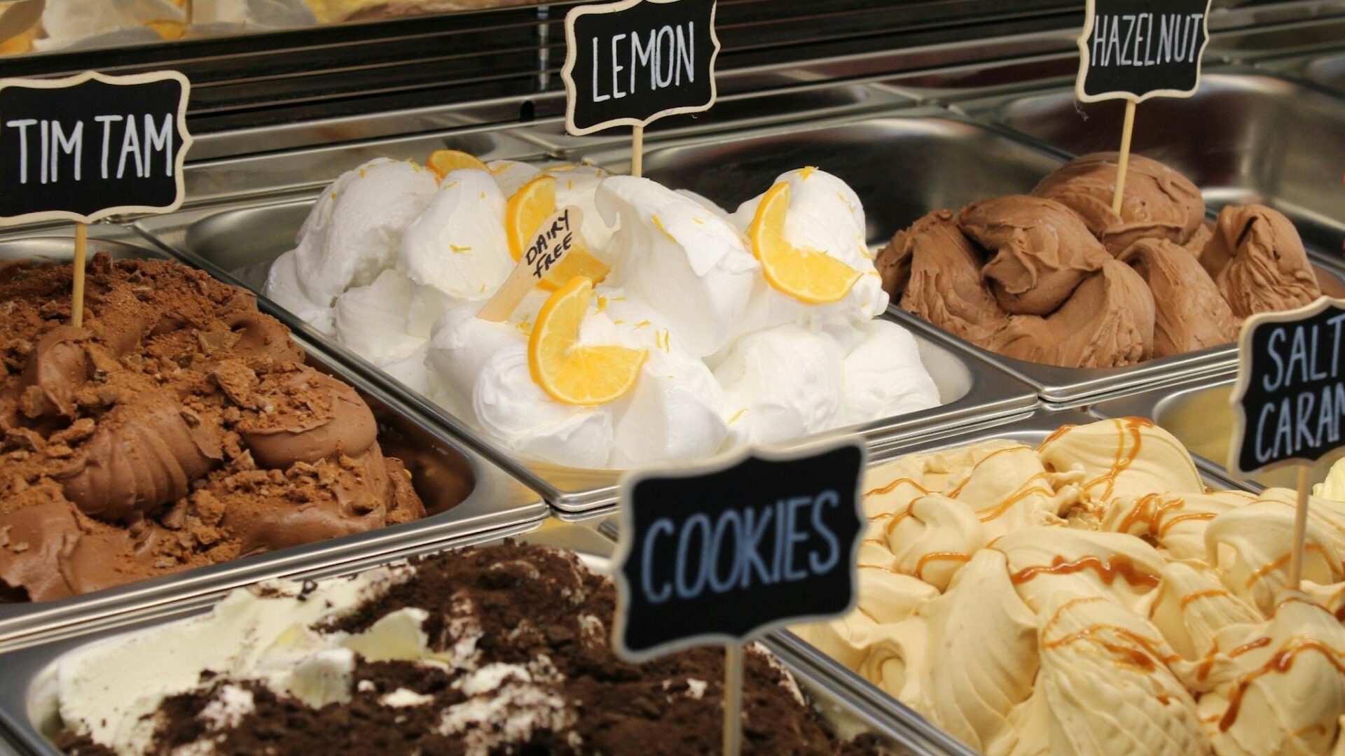Icecream servings through a glass window